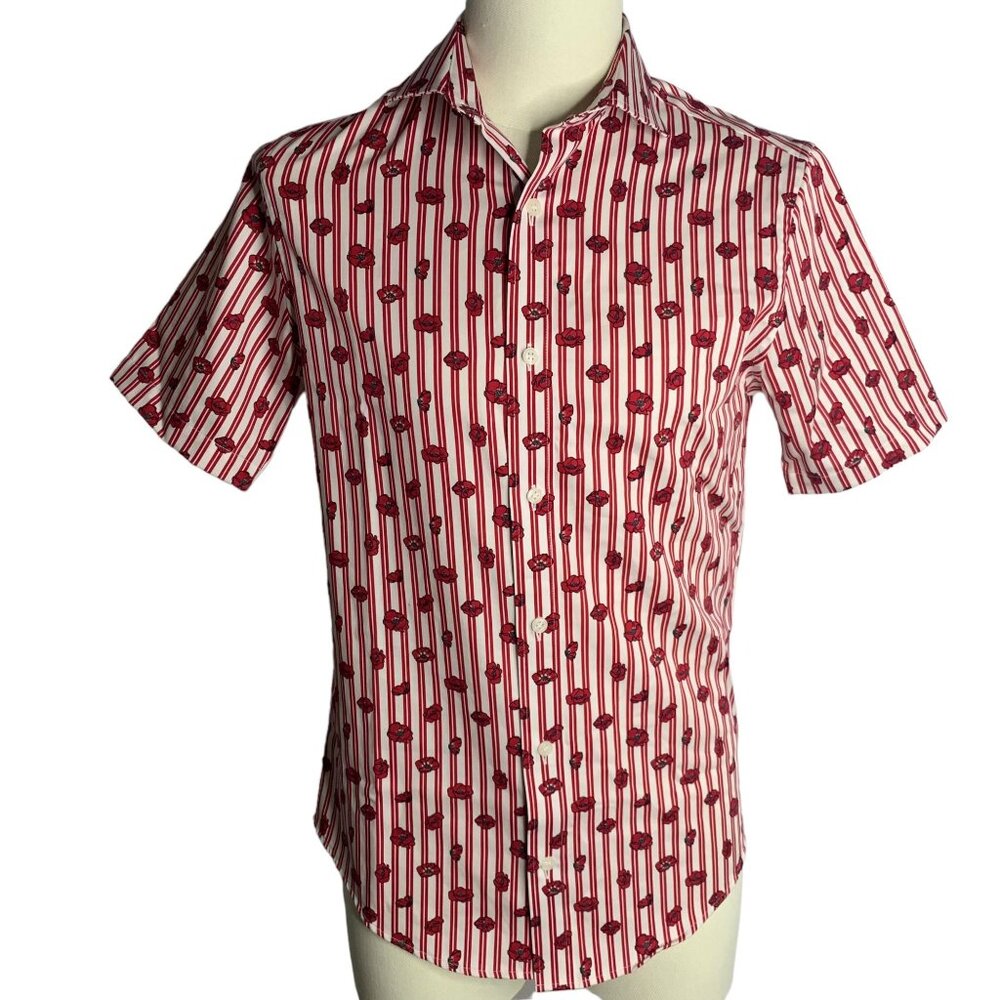 Murano Red and White Short-Sleeve Button-Down Shirt